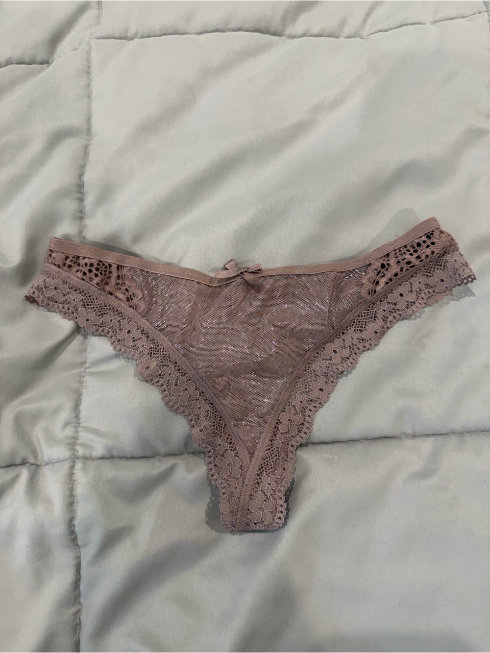 Victoria’s Secret Lace Trim Sheer thong Panty - Dusty Rose